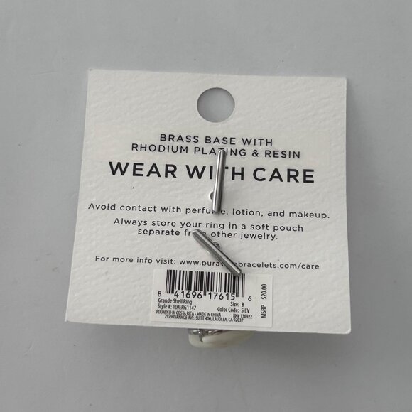 Pura Vida White Shell Ring Size 8 Rhodium-Plated Brass & Resin Jewelry - Picture 3 of 3